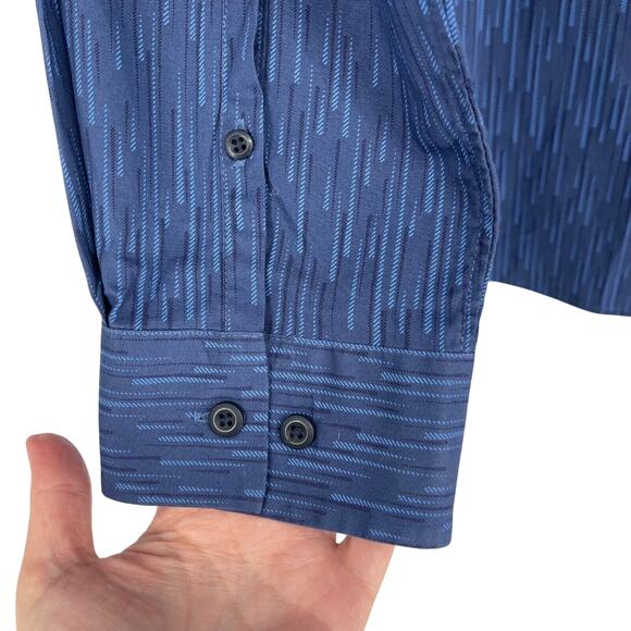 A-frame Shirt Mens XL Blue Geo Print Cotton Stretch Button Front Business Casual - Picture 5 of 7